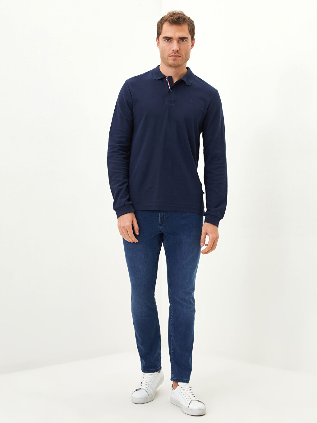 Lacivert Polo Yaka Uzun Kollu Erkek Tişört-2