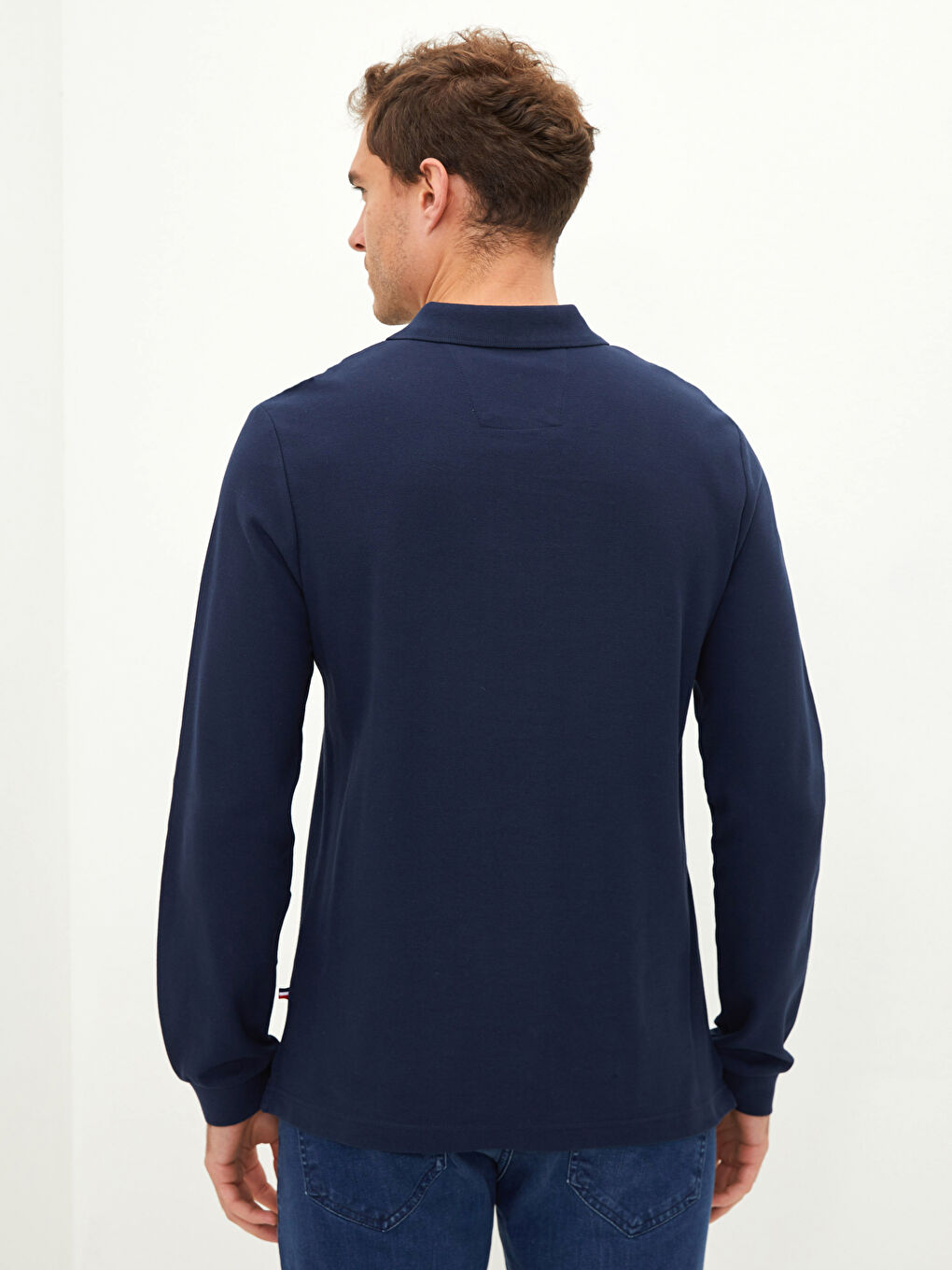 Lacivert Polo Yaka Uzun Kollu Erkek Tişört-4