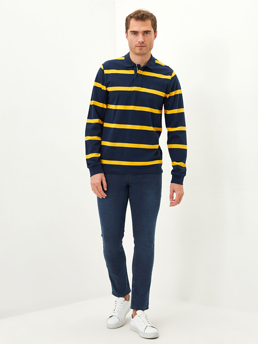 Hanorac cu Guler Polo, Mânecă Lungă, Vărgat, pentru Bărbați-2