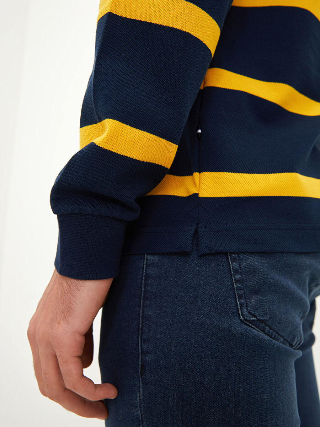 Hanorac cu Guler Polo, Mânecă Lungă, Vărgat, pentru Bărbați-3