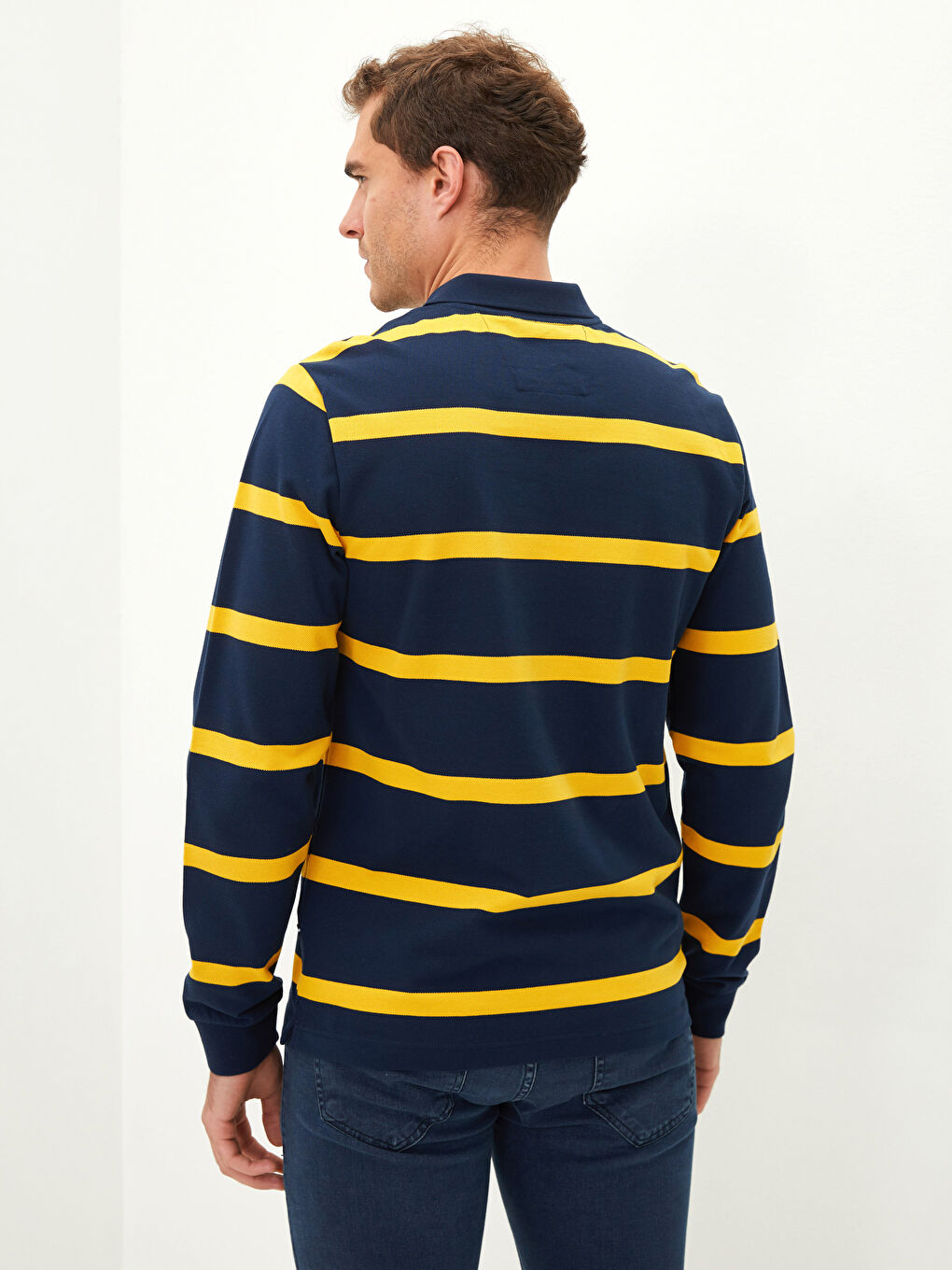 Hanorac cu Guler Polo, Mânecă Lungă, Vărgat, pentru Bărbați-4