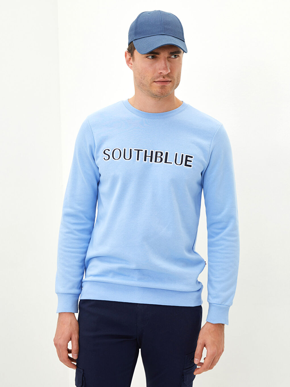 SOUTHBLUE Mavi Bisiklet Yaka Uzun Kollu Baskılı Erkek Sweatshirt - 1