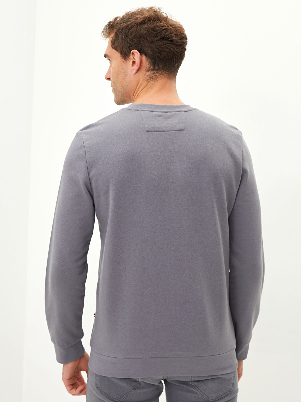 Gri Bisiklet Yaka Uzun Kollu Baskılı Erkek Sweatshirt-5