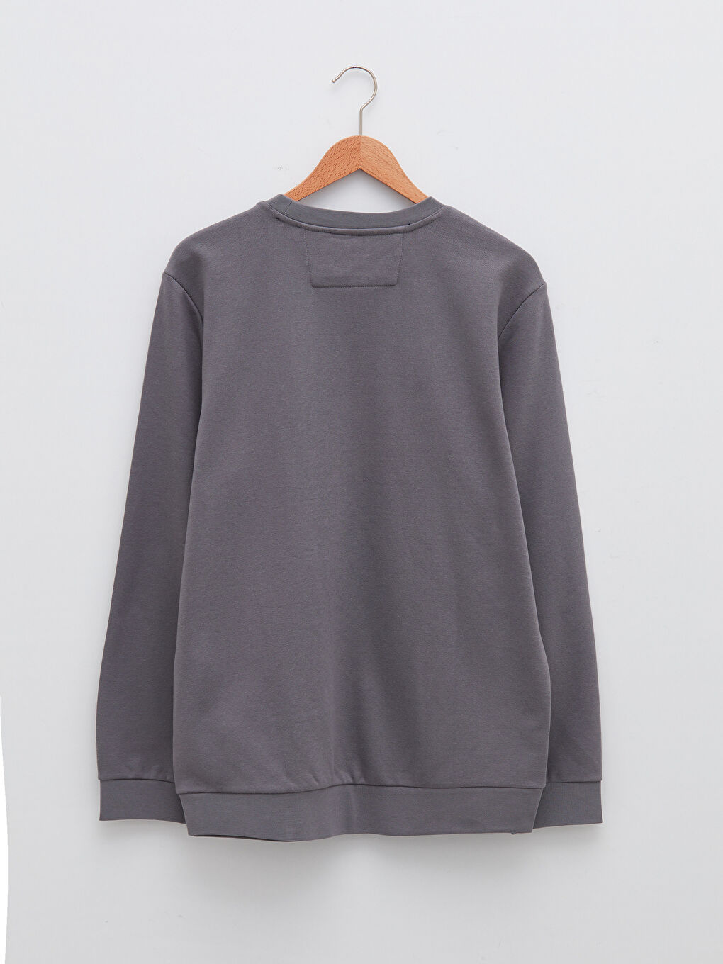 Gri Bisiklet Yaka Uzun Kollu Baskılı Erkek Sweatshirt-7