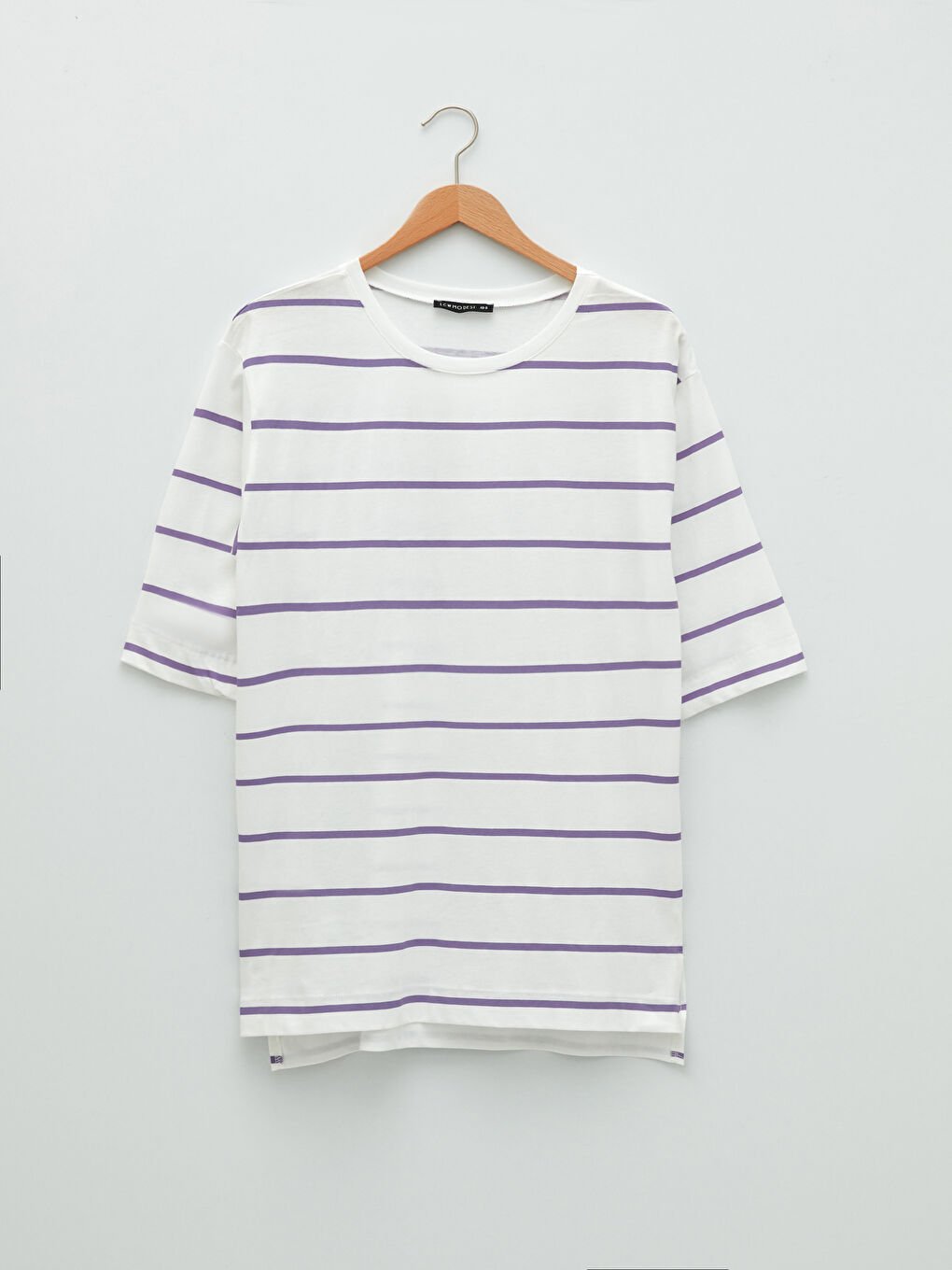 Lila Bisiklet Yaka Çizgili Kısa Kollu Kadın Tunik-5