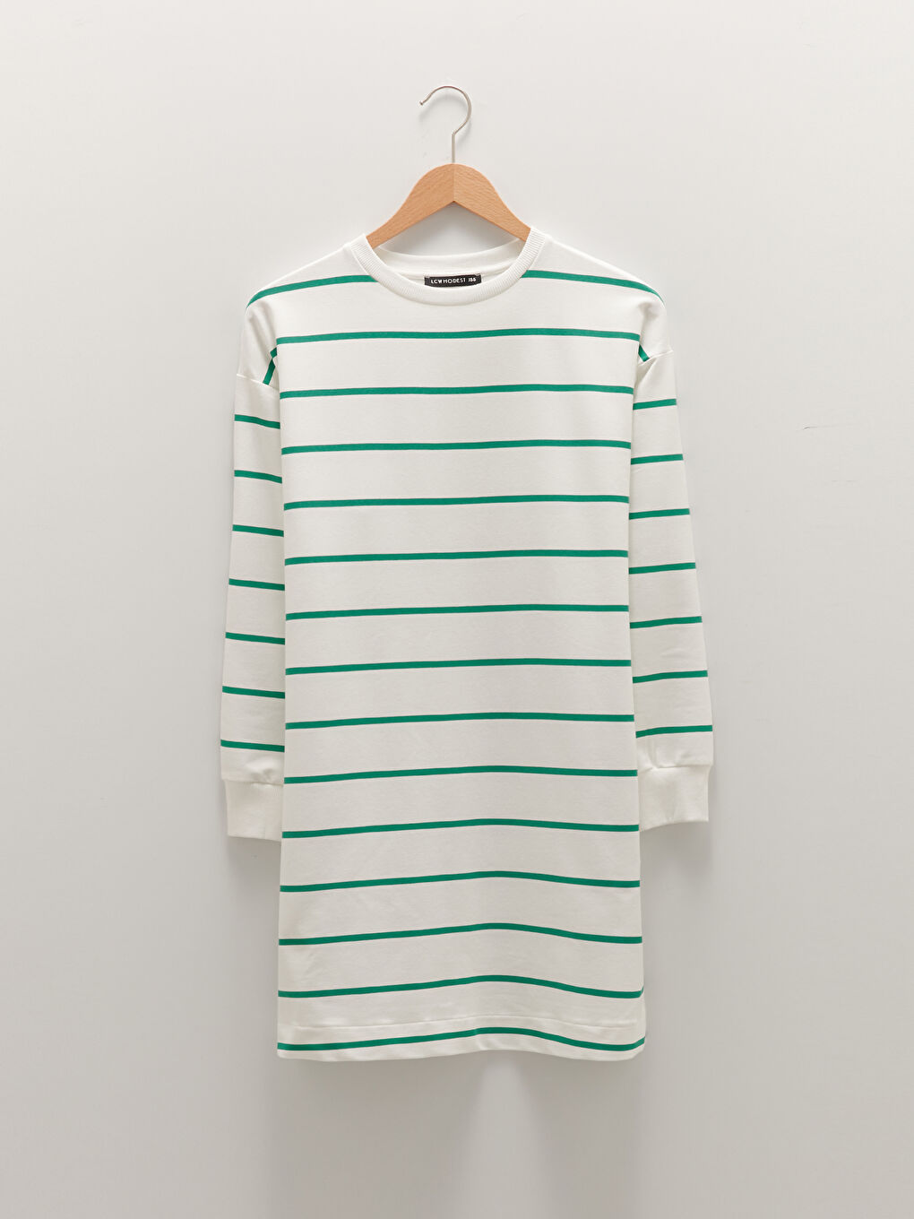 Yeşil Bisiklet Yaka Çizgili Uzun Kollu Kadın Sweatshirt Tunik-5