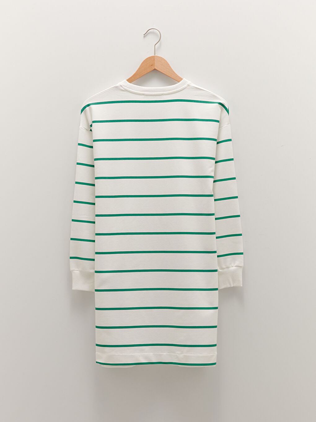 Yeşil Bisiklet Yaka Çizgili Uzun Kollu Kadın Sweatshirt Tunik-6