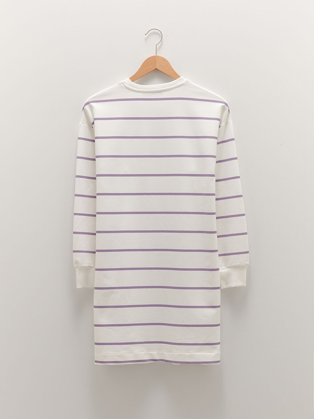 Lila Bisiklet Yaka Çizgili Uzun Kollu Kadın Sweatshirt Tunik-6