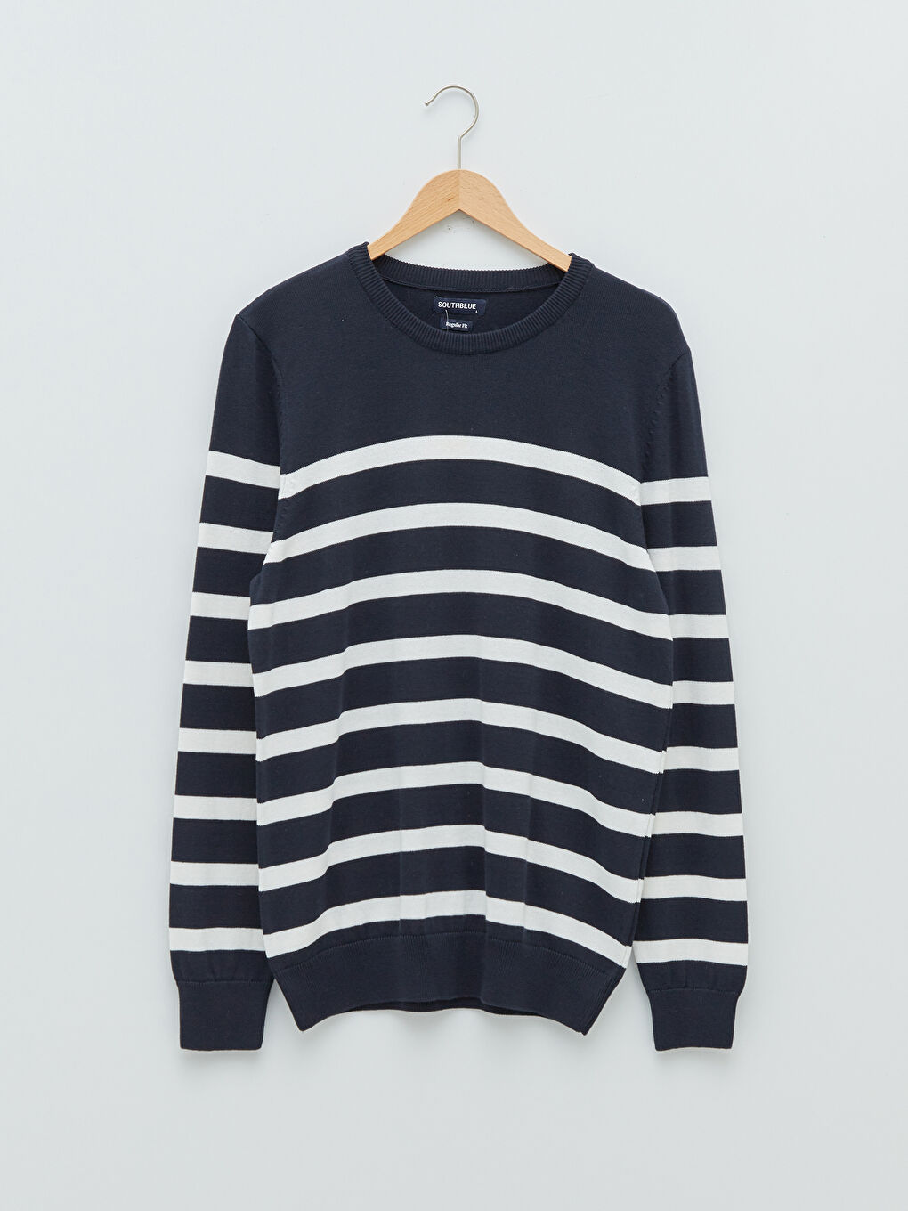 Crew Neck Striped Long Sleeve Men's Knitwear Sweater-5
