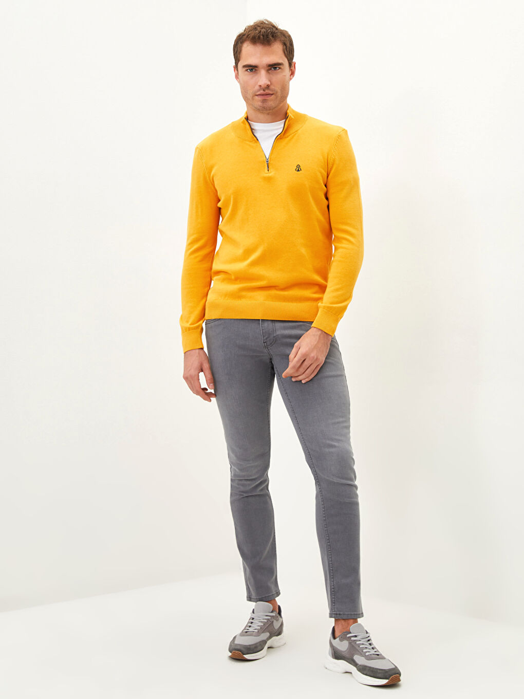 Свитер из трикотажа с длинным рукавом и молнией, воротник-труба, для мужчин-2