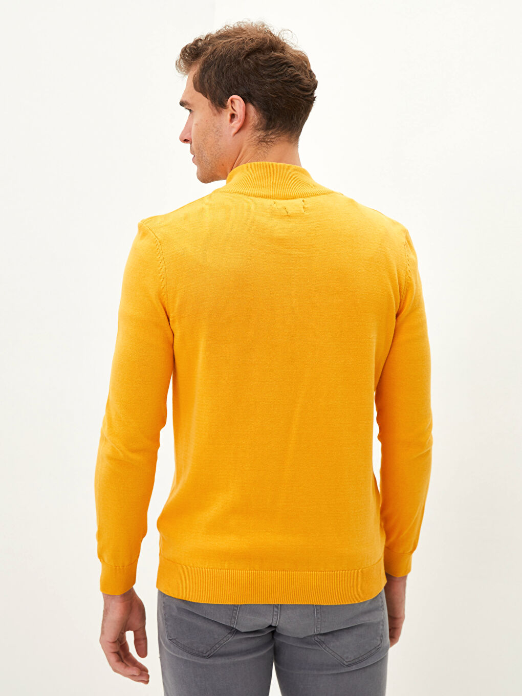 Свитер из трикотажа с длинным рукавом и молнией, воротник-труба, для мужчин-3