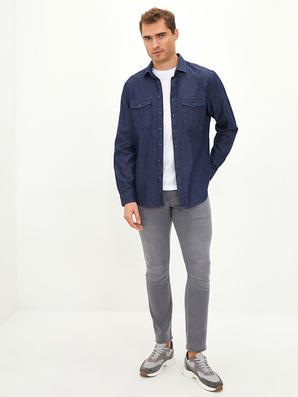 İndigo Regular Fit Uzun Kollu Erkek Jean Gömlek-2