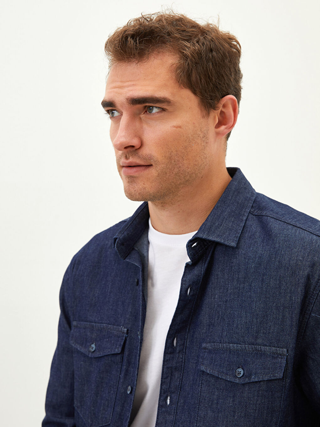 İndigo Regular Fit Uzun Kollu Erkek Jean Gömlek-3