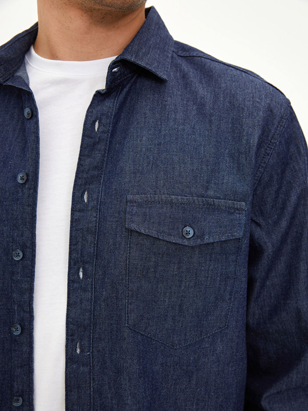 İndigo Regular Fit Uzun Kollu Erkek Jean Gömlek-4