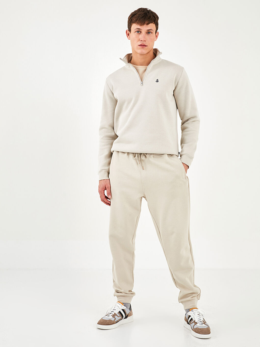 Bej Standart Kalıp Erkek Eşofman Altı-1