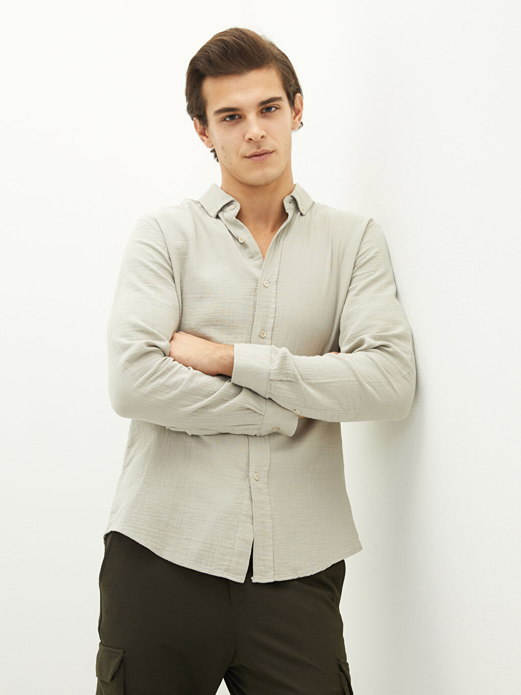 Yeşil Slim Fit Uzun Kollu Erkek Gömlek