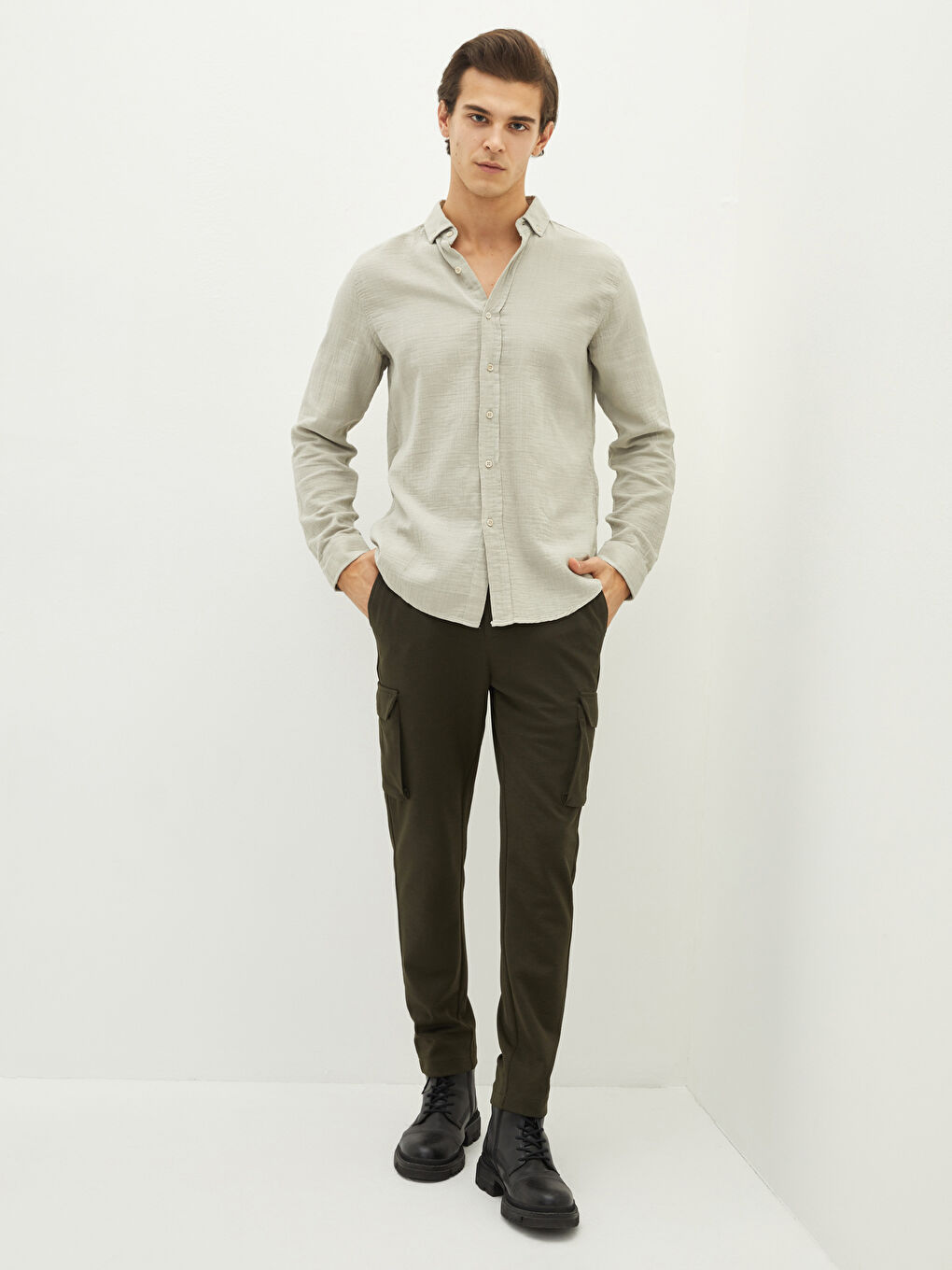 Yeşil Slim Fit Uzun Kollu Erkek Gömlek-2