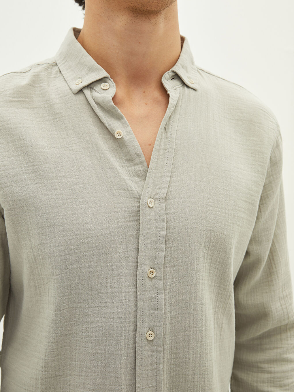 Yeşil Slim Fit Uzun Kollu Erkek Gömlek-3