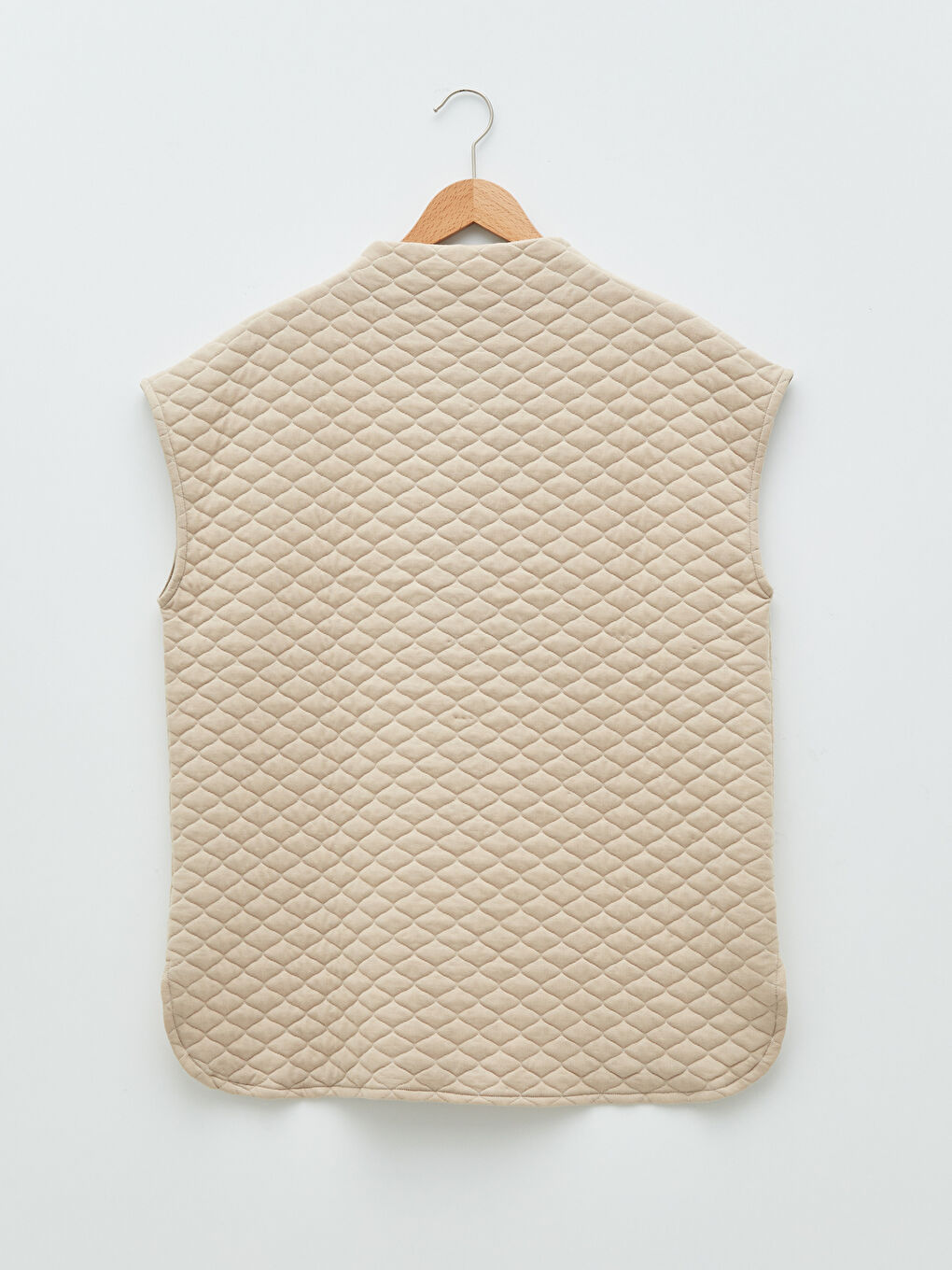 Bej Bisiklet Yaka Kapitone Desenli Kadın Yelek-7