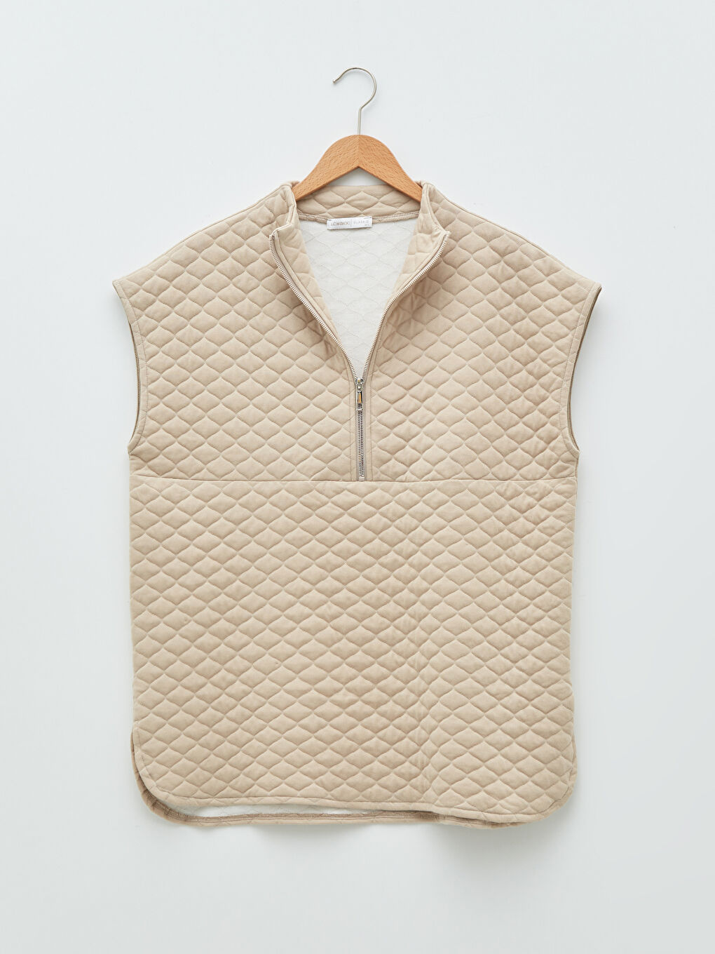 Bej Bisiklet Yaka Kapitone Desenli Kadın Yelek-8