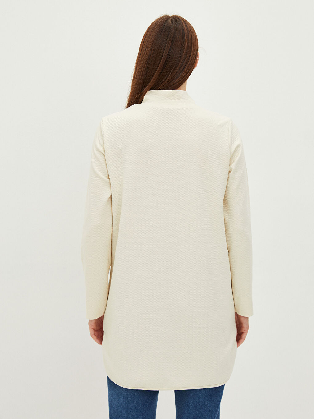 Bej Yarım Balıkçı Yaka Düz Uzun Kollu Kadın Tunik-4