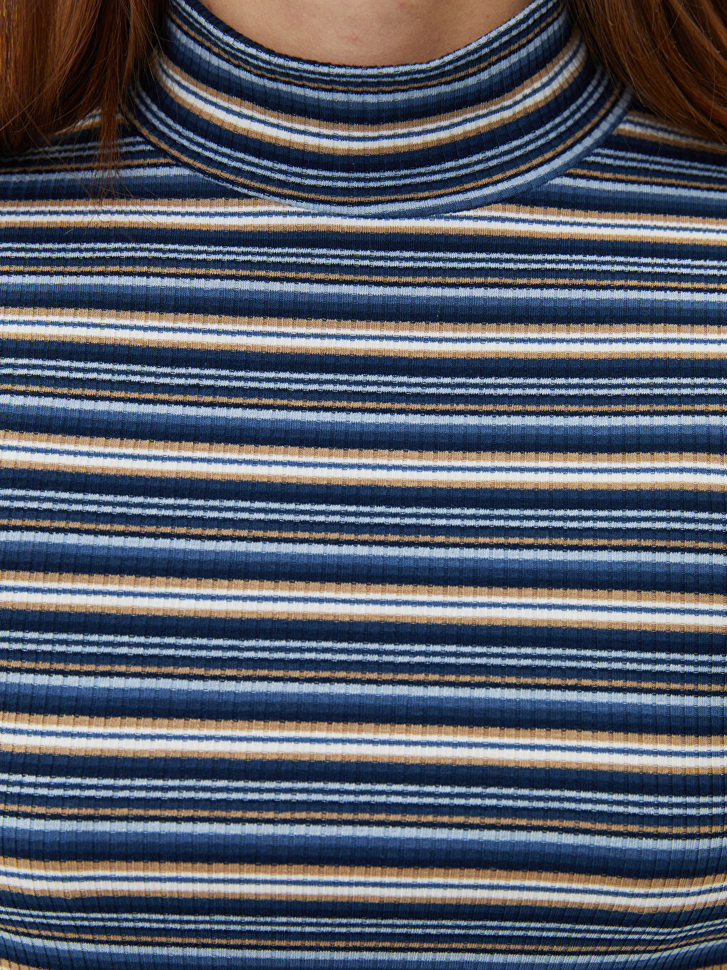 Standing Collar Striped Long Sleeve Camisole Women's T-Shirt-2