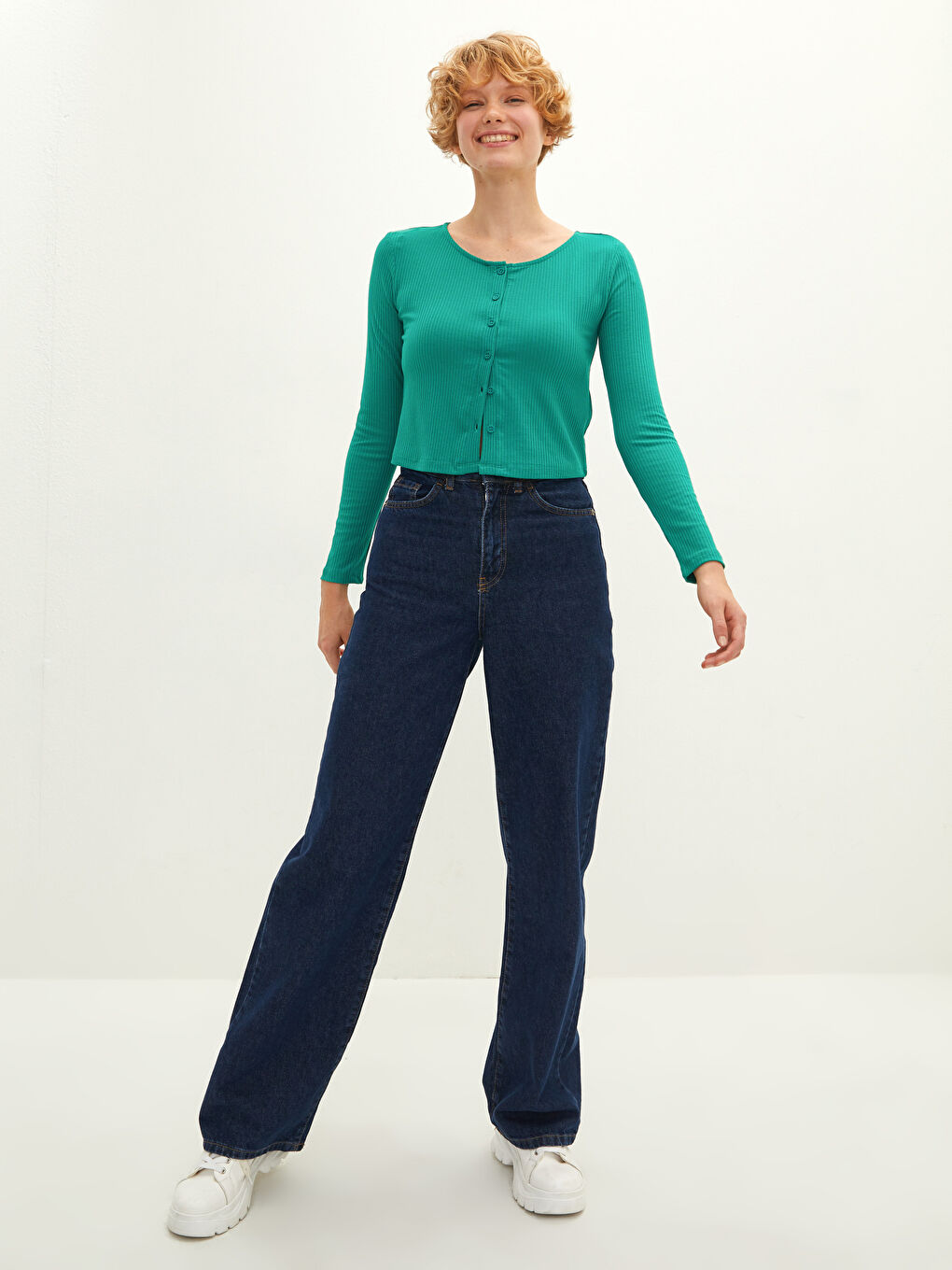 Crew Neck Self Patterned Long Sleeve Women's Cardigan-2