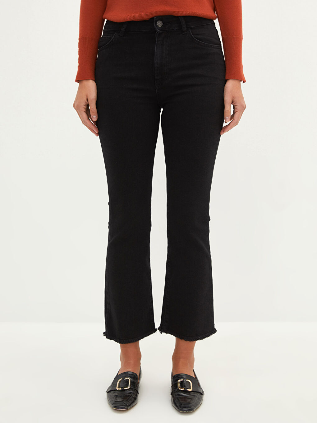 Siyah Mars Flare Düz Cep Detaylı Kadın Jean Pantolon-2