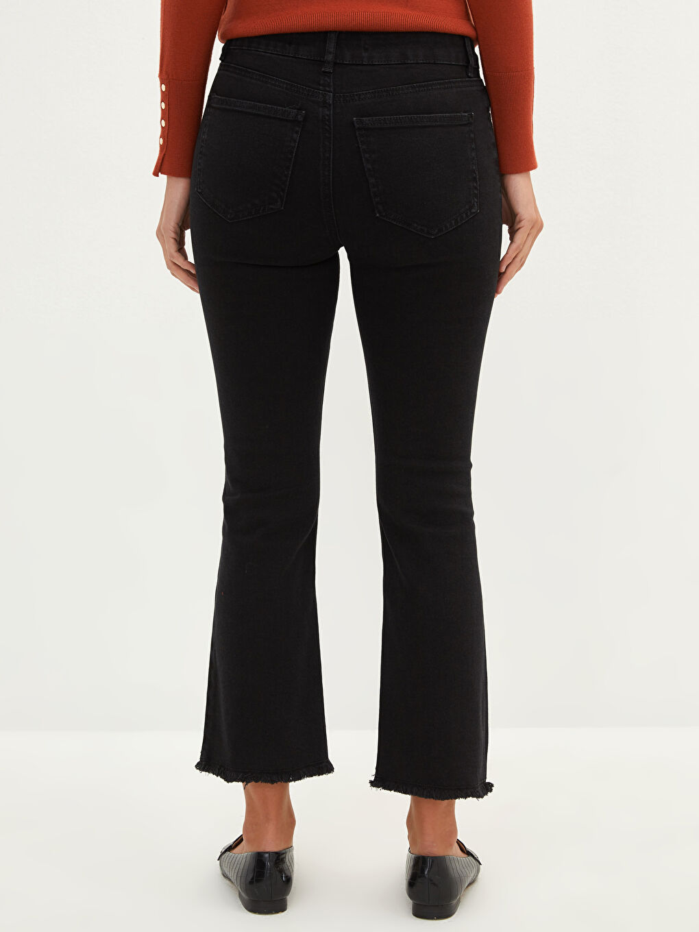 Siyah Mars Flare Düz Cep Detaylı Kadın Jean Pantolon-4