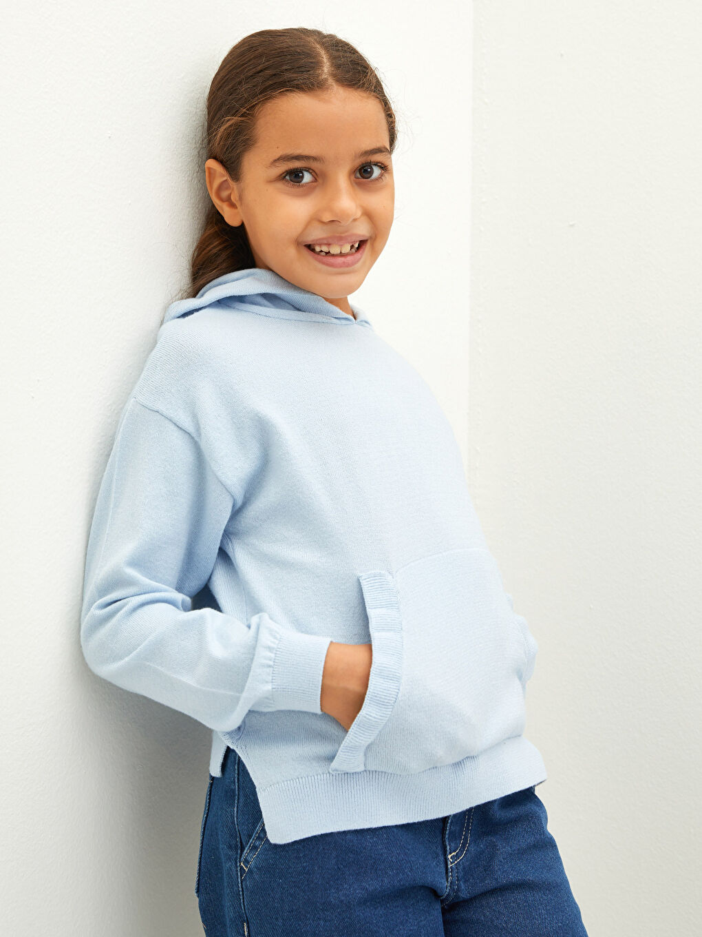 LCW Kids Hooded Basic Long Sleeve Girl Tricot Sweater -W1HK19Z4-G9Q