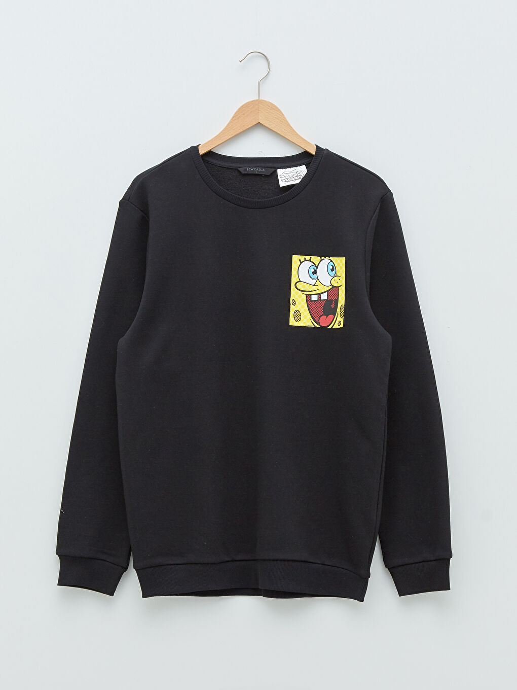 Siyah Bisiklet Yaka Uzun Kollu Sünger Bob Baskılı Erkek Sweatshirt Baba ve Oğul Kombini-5