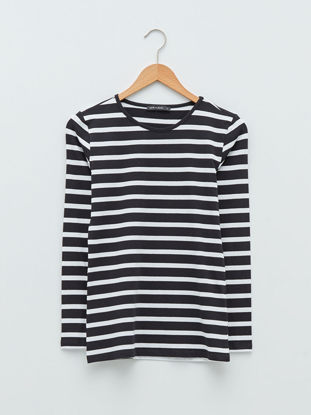 Rundhalsausschnitt Gestreift Langarm Baumwolle Damen T-Shirt-5