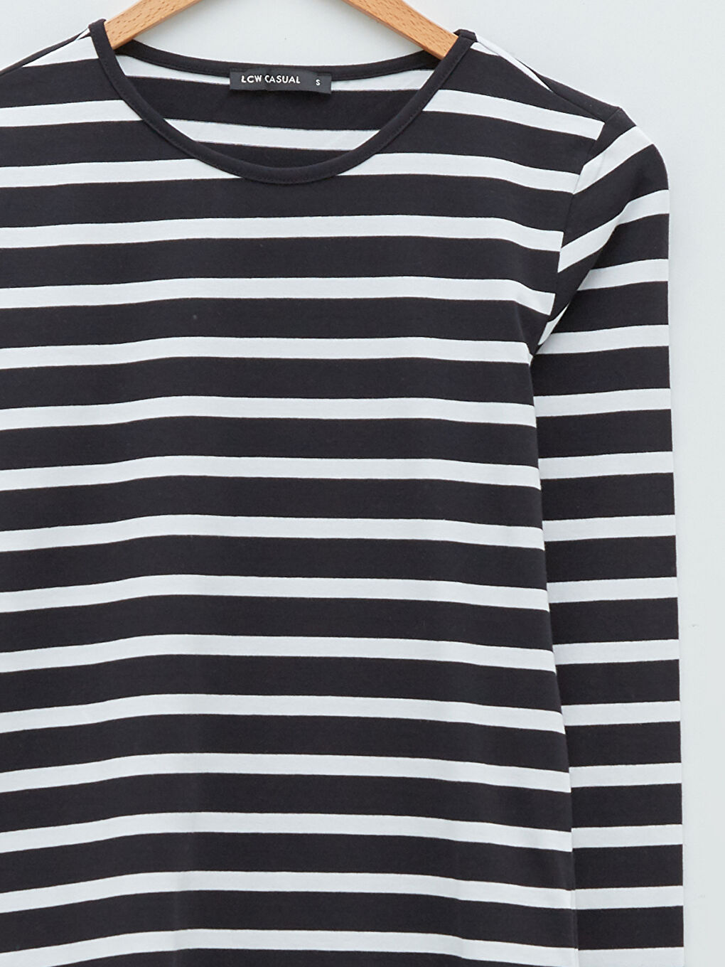 Rundhalsausschnitt Gestreift Langarm Baumwolle Damen T-Shirt-7