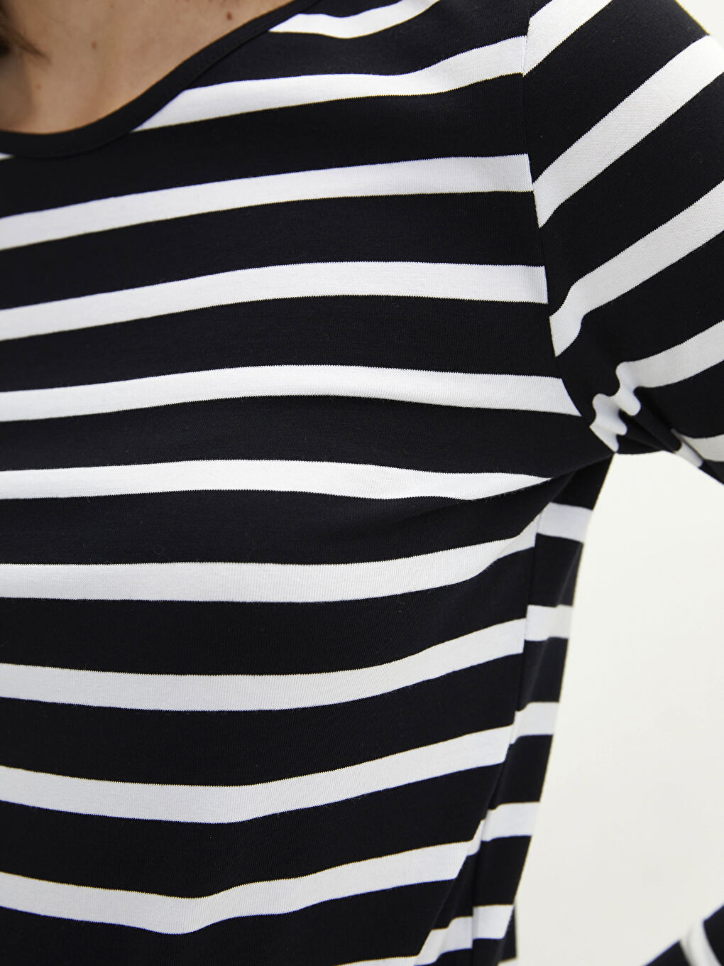 Rundhalsausschnitt Gestreift Langarm Baumwolle Damen T-Shirt-3