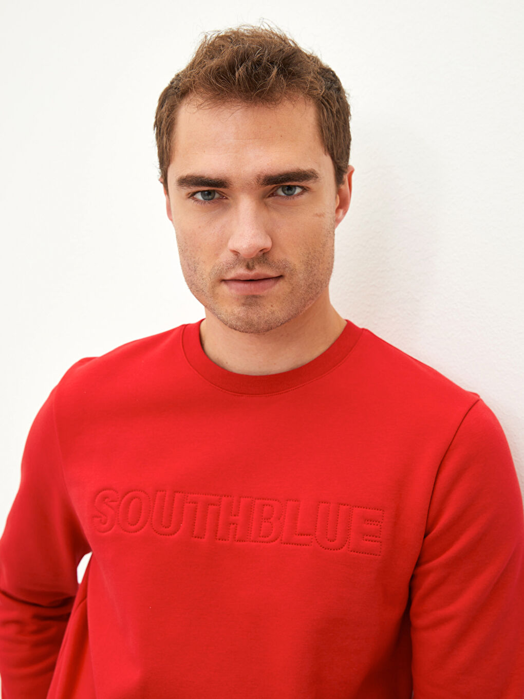 Kırmızı Bisiklet Yaka Uzun Kollu Baskılı Erkek Sweatshirt