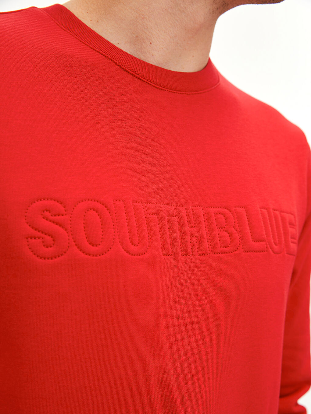 Kırmızı Bisiklet Yaka Uzun Kollu Baskılı Erkek Sweatshirt-3