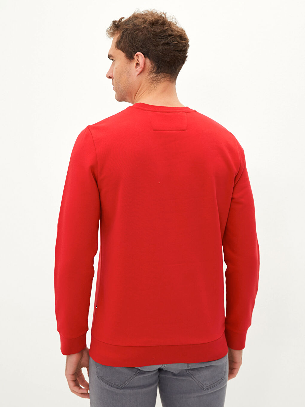 Kırmızı Bisiklet Yaka Uzun Kollu Baskılı Erkek Sweatshirt-4