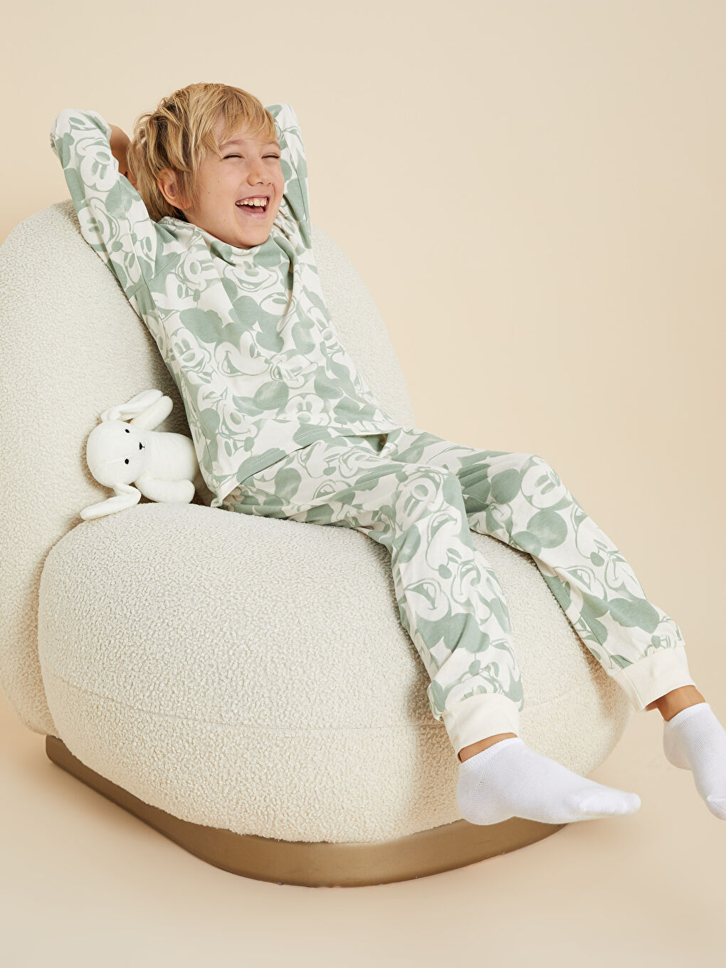 Ekru Mickey Mouse Kardeş Ürünler Erkek Çocuk Pijama Takımı