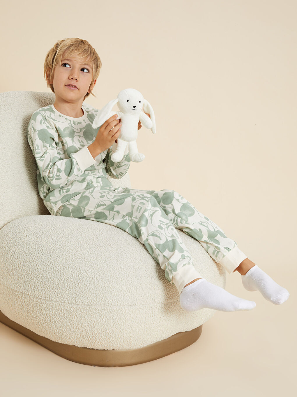 Ekru Mickey Mouse Kardeş Ürünler Erkek Çocuk Pijama Takımı-1
