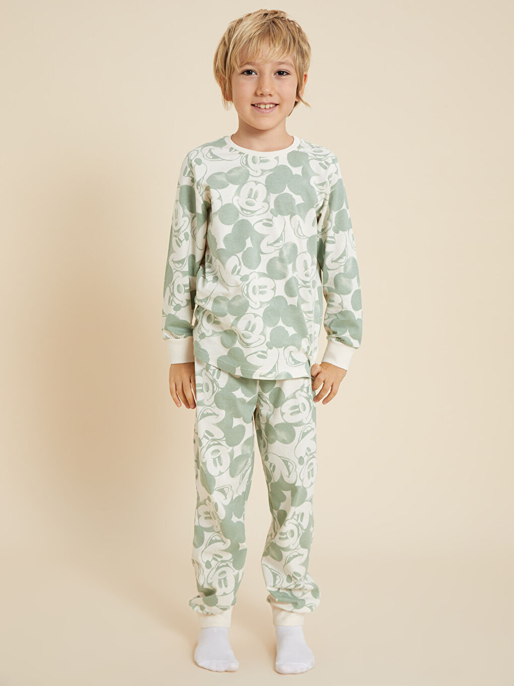 Ekru Mickey Mouse Kardeş Ürünler Erkek Çocuk Pijama Takımı-2