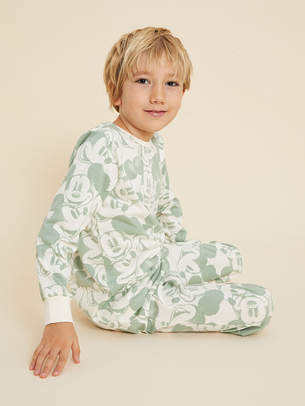 Ekru Mickey Mouse Kardeş Ürünler Erkek Çocuk Pijama Takımı-4