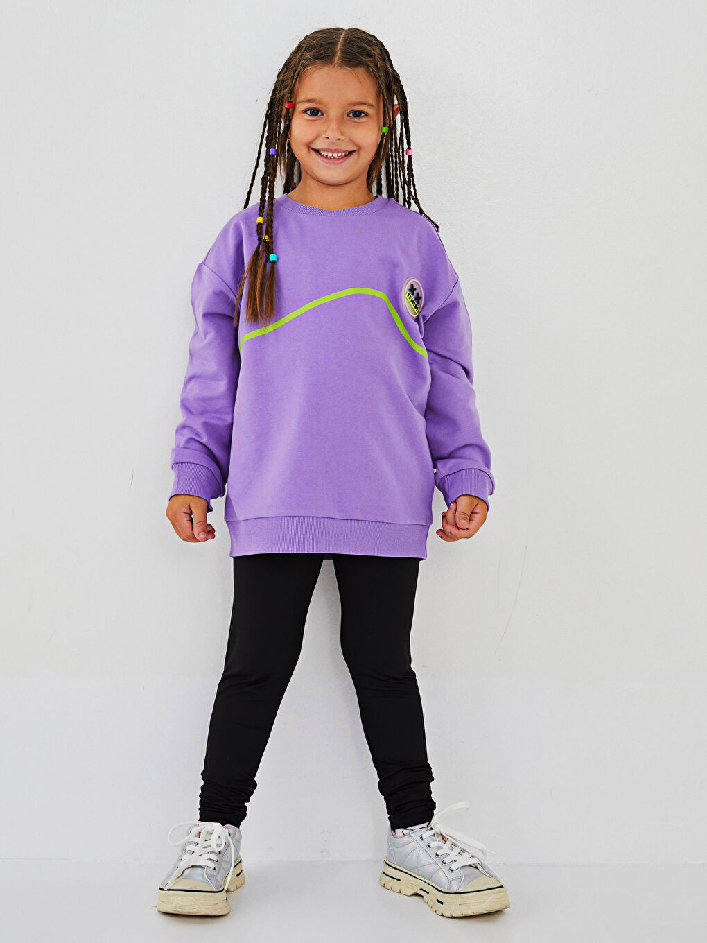 Siyah Beli Lastikli Baskılı Kız Çocuk Bilek Boy Tayt-2