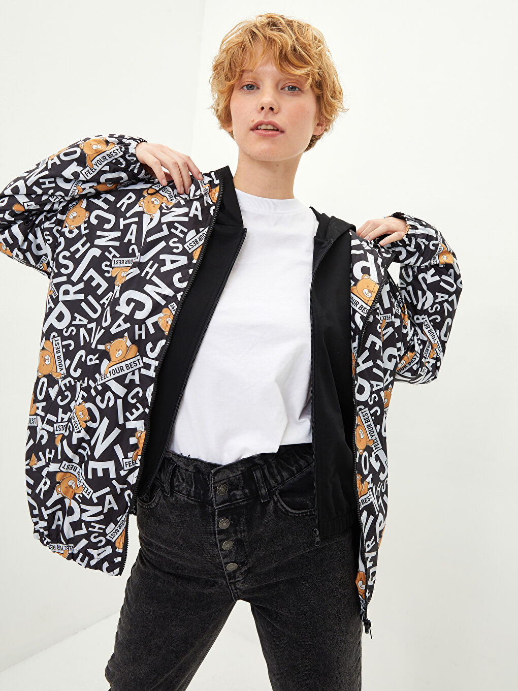 LCW Vision Hooded Printed Long Sleeve Pocket Detailed Women's Raincoat -W1HK99Z8-LQJ