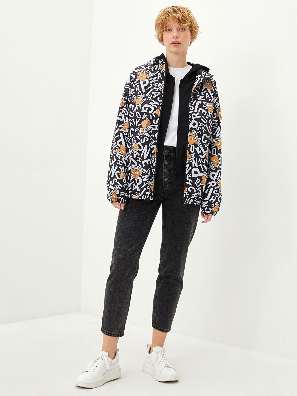 LCW Vision Hooded Printed Long Sleeve Pocket Detailed Women's Raincoat -W1HK99Z8-LQJ