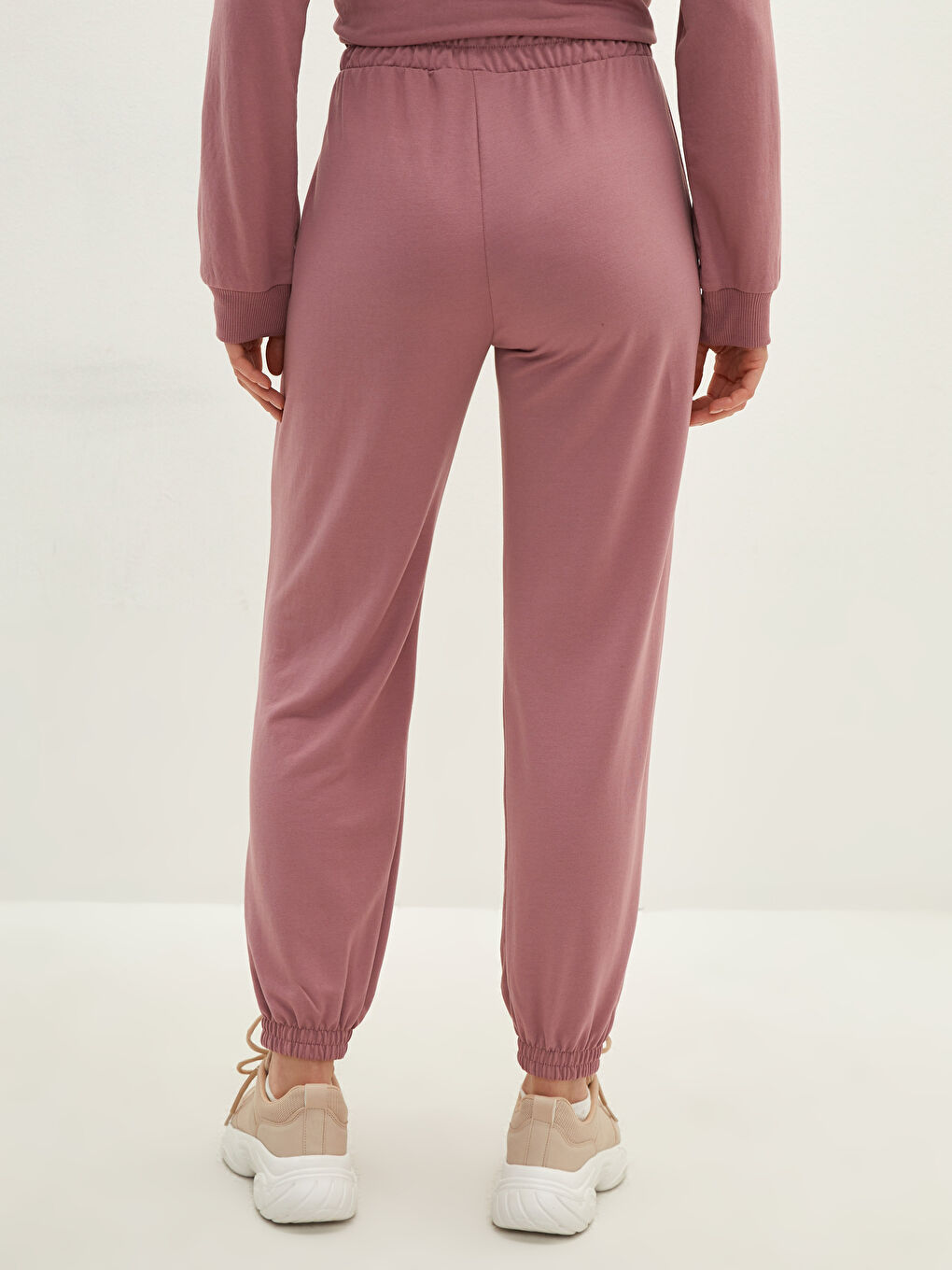 Pembe Kadın Beli Lastikli Düz Jogger Eşofman Altı-4