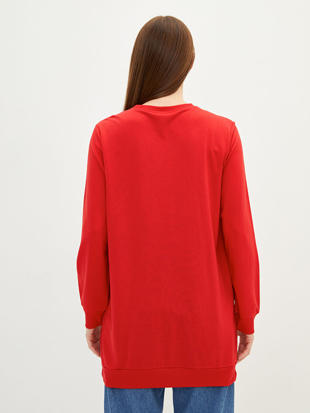 Crew Neck Plain Long Sleeve Women's Sweatshirt Tunic-4