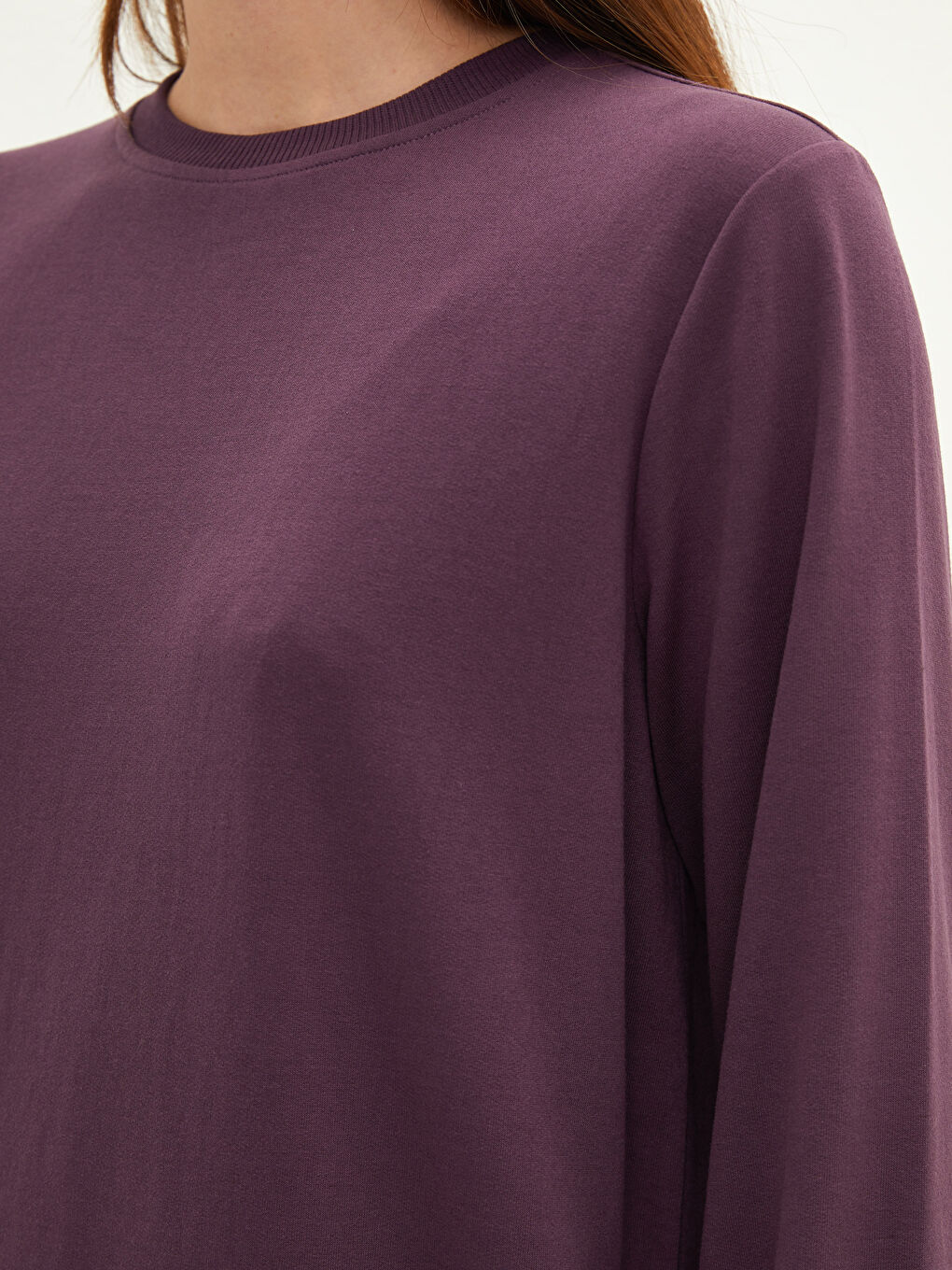 Mor Bisiklet Yaka Düz Uzun Kollu Kadın Sweatshirt Tunik-3