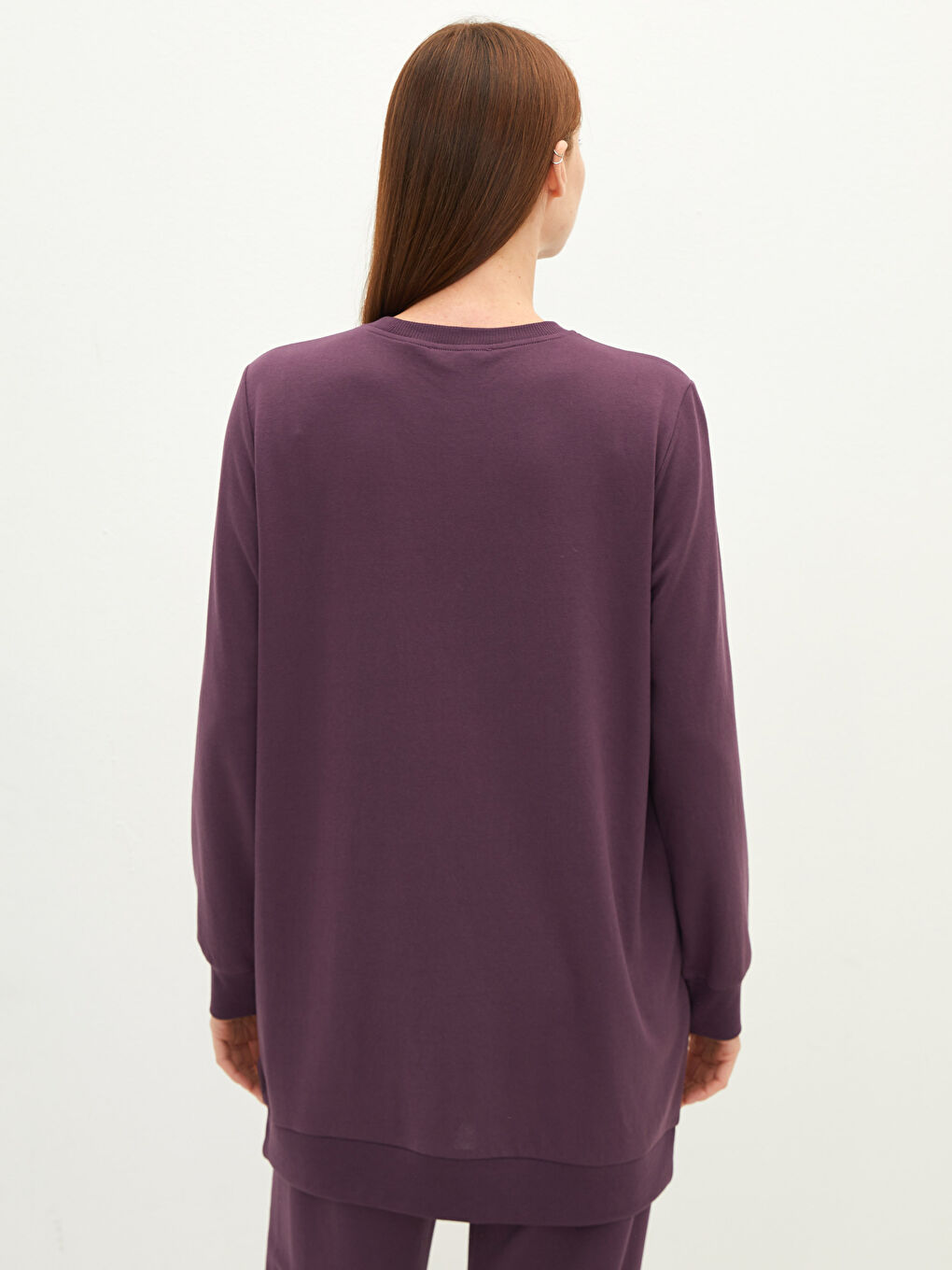 Mor Bisiklet Yaka Düz Uzun Kollu Kadın Sweatshirt Tunik-4