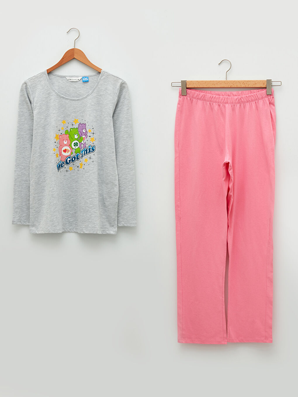 Rundhalsausschnitt Bedrucktes Langarm Baumwolle Damen-Pyjama-Set-5