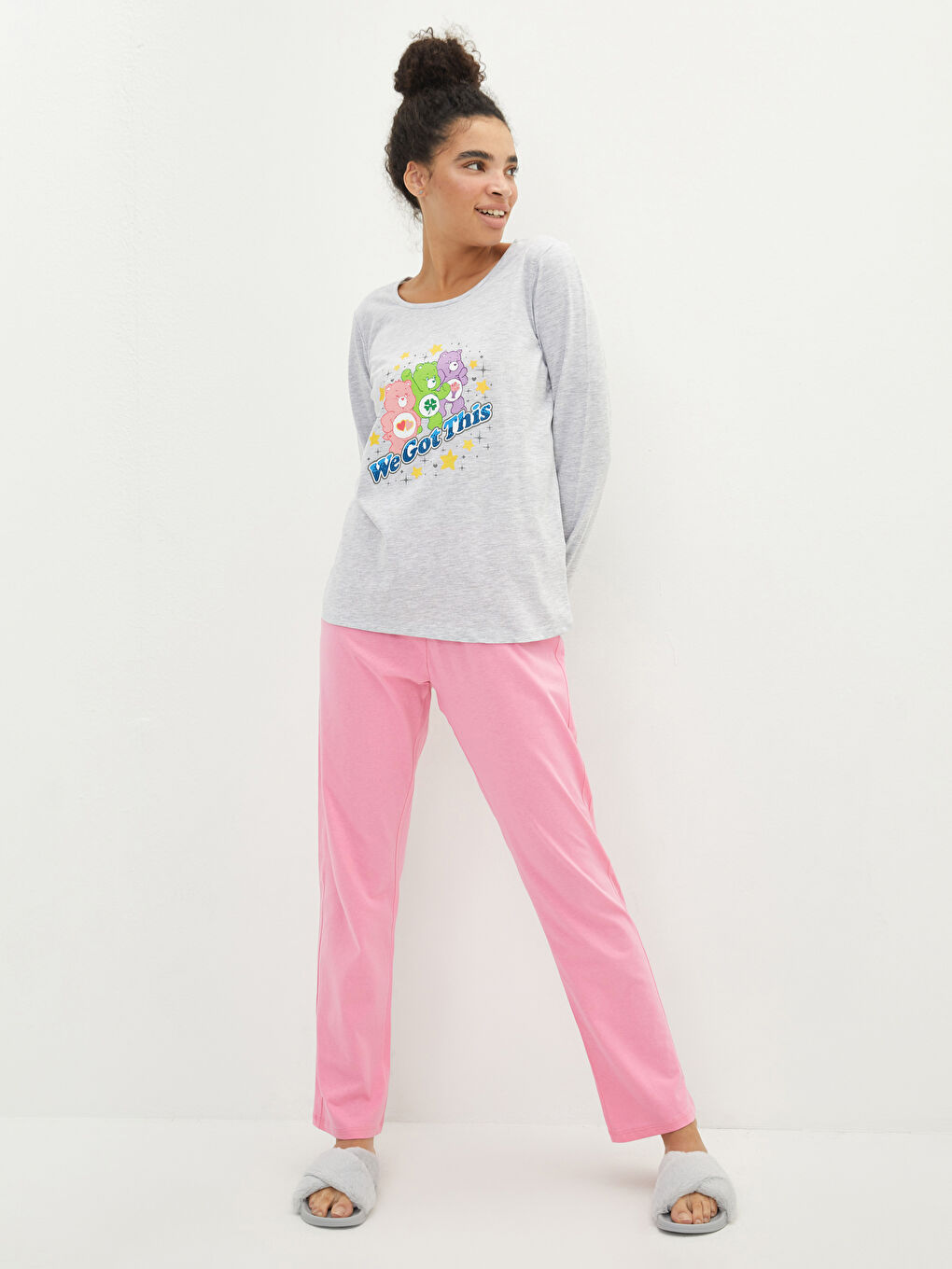 Rundhalsausschnitt Bedrucktes Langarm Baumwolle Damen-Pyjama-Set